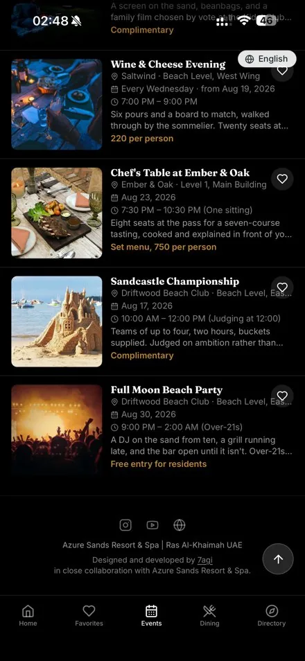 Envoy events list with footer credit