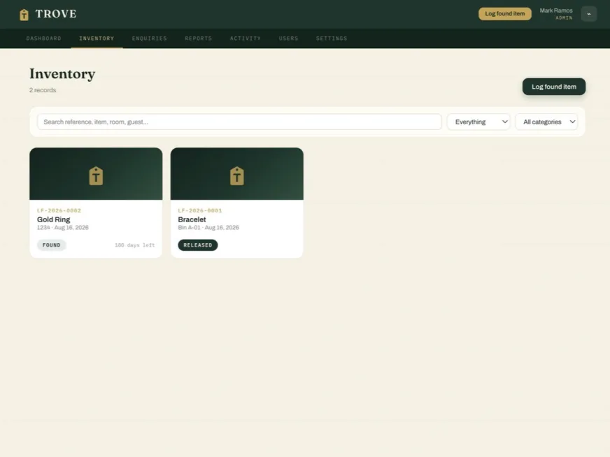 Trove lost & found inventory screen