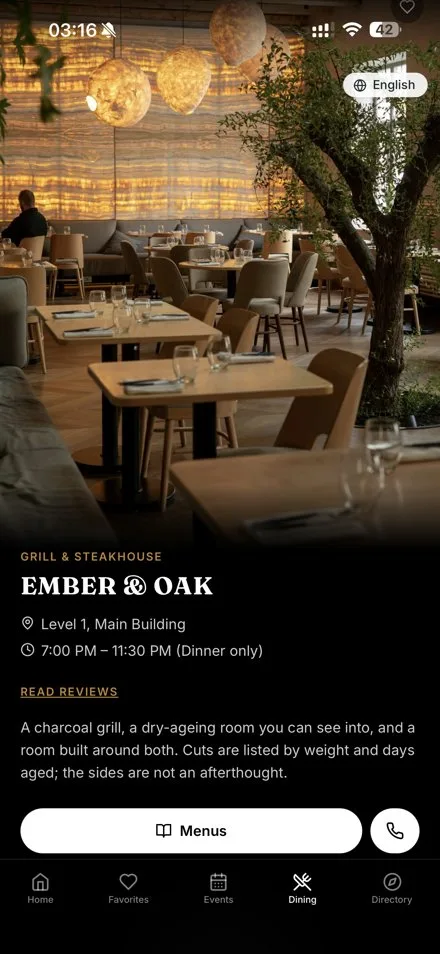 Ember and Oak dining detail screen