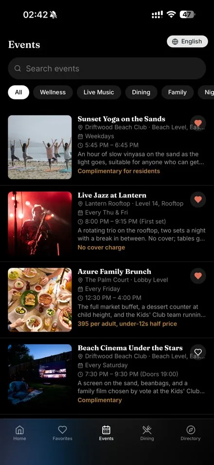 Envoy events screen