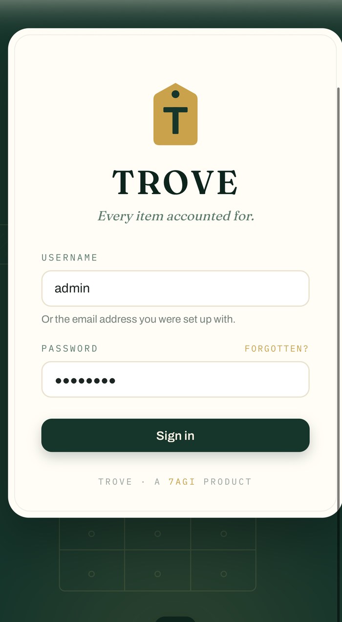 Trove sign-in screen