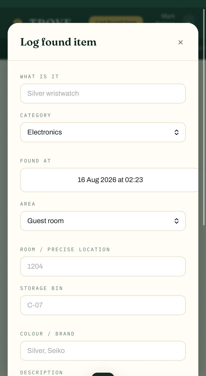 Log a found item form